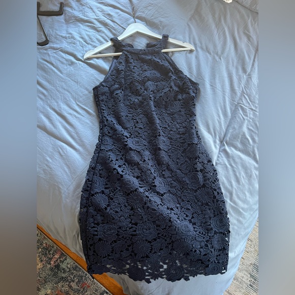 Love Poem Navy Blue Lace Mini Dress - Picture 4 of 8